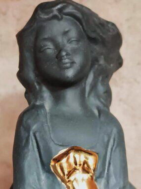 Vintage 1980s ~ 90s Nadal matte black and gold girl with hat figurine.